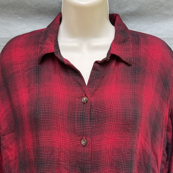 J. Jill Size Medium Red Black Plaid Collared Shirt Button Down Fall Autumn Cozy - Picture 6 of 7